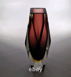 Murano 1960s Space Age Faceted Sommerso Vase Vintage Flavio Poli Block Glass