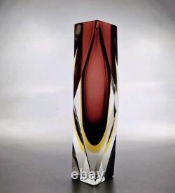 Murano 1960s Space Age Faceted Sommerso Vase Vintage Flavio Poli Block Glass