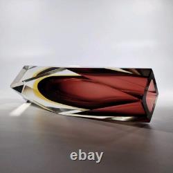 Murano 1960s Space Age Faceted Sommerso Vase Vintage Flavio Poli Block Glass