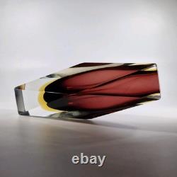 Murano 1960s Space Age Faceted Sommerso Vase Vintage Flavio Poli Block Glass