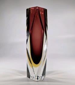 Murano 1960s Space Age Faceted Sommerso Vase Vintage Flavio Poli Block Glass