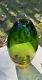 Murano Art Glass Green Amber Sommerso Heavy Vase