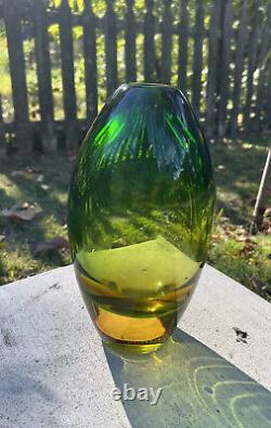 Murano ART GLASS GREEN AMBER SOMMERSO HEAVY vase