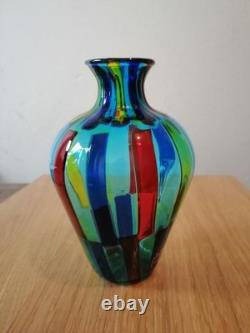 Murano Art Glass Ballarin Pezzato Squares Bottle Vase Signed. VGC