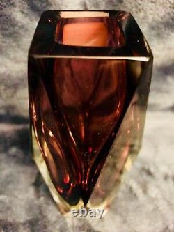 Murano Art Glass Faceted Prism Vase Sommerso Mandruzzato 6.5 Signed