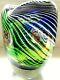 Murano Art Glass Hand Blown Vase Green/blue Stripe 17cms H (2.4kg Very Heavy)