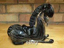 Murano Art Glass Horse Sculpture Black Grey