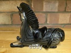 Murano Art Glass Horse Sculpture Black Grey