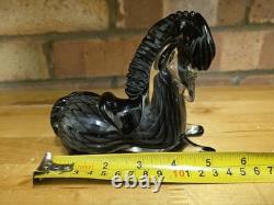 Murano Art Glass Horse Sculpture Black Grey