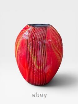 Murano Art Glass Vase Filigrana Red& Black Swirl In Lino Tagliapietra Style 27cm