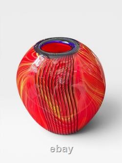 Murano Art Glass Vase Filigrana Red& Black Swirl In Lino Tagliapietra Style 27cm