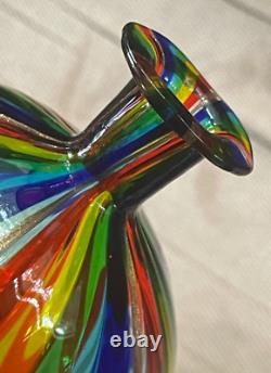Murano Art Glass Vase Italian Small Hand-Blown Rainbow Striped Vase Estate Vtg