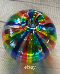 Murano Art Glass Vase Italian Small Hand-Blown Rainbow Striped Vase Estate Vtg