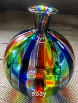 Murano Art Glass Vase Italian Small Hand-Blown Rainbow Striped Vase Estate Vtg