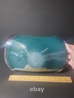 Murano Blue Art Glass Folded Wave Handles Catchall Bowl