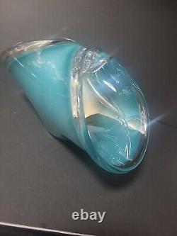Murano Blue Art Glass Folded Wave Handles Catchall Bowl