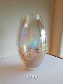 Murano Cased Glass Iridescent Bullicante Vase With Golden Aventurine Flakes