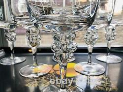 Murano Clear Art Glass Grape Stem Wine Hand Crafted Square Bowl Rare Set Of 6