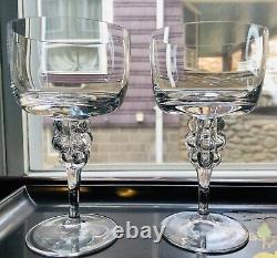 Murano Clear Art Glass Grape Stem Wine Hand Crafted Square Bowl Rare Set Of 6