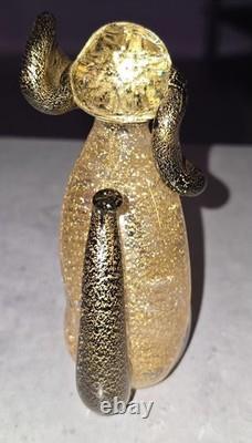 Murano Dog Figurine, Italian Art Glass, Gold Fleck, Decorative Clear Black