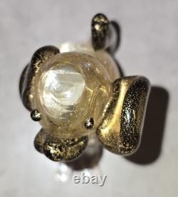 Murano Dog Figurine, Italian Art Glass, Gold Fleck, Decorative Clear Black