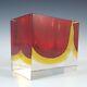 Murano Faceted Red & Amber Sommerso Glass Posy Vase / Bowl