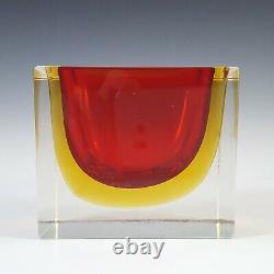 Murano Faceted Red & Amber Sommerso Glass Posy Vase / Bowl