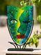 Murano Giant! 48cm Picasso Tribute Art Glass Facal Theme Vase On Stand
