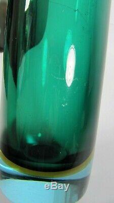 Murano Glass Cylinder Vase Green Amber Blue Sommerso Mid-Century Modern Art