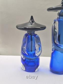 Murano Glass Formia Asian Figurines Signed Numbered 273/500 Cobalt Blue Vintage
