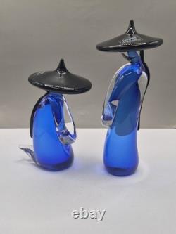 Murano Glass Formia Asian Figurines Signed Numbered 273/500 Cobalt Blue Vintage