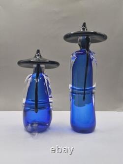 Murano Glass Formia Asian Figurines Signed Numbered 273/500 Cobalt Blue Vintage