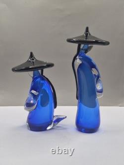 Murano Glass Formia Asian Figurines Signed Numbered 273/500 Cobalt Blue Vintage