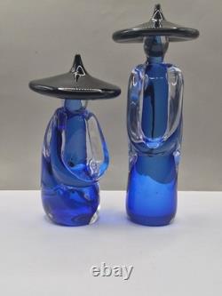 Murano Glass Formia Asian Figurines Signed Numbered 273/500 Cobalt Blue Vintage
