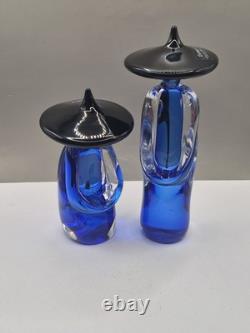 Murano Glass Formia Asian Figurines Signed Numbered 273/500 Cobalt Blue Vintage