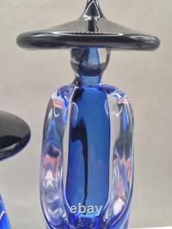 Murano Glass Formia Asian Figurines Signed Numbered 273/500 Cobalt Blue Vintage