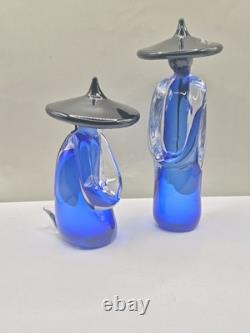 Murano Glass Formia Asian Figurines Signed Numbered 273/500 Cobalt Blue Vintage
