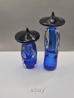 Murano Glass Formia Asian Figurines Signed Numbered 273/500 Cobalt Blue Vintage