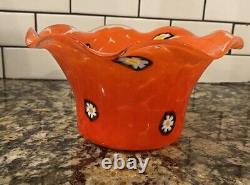 Murano Glass Handkerchief Vase Bold Orange Millefiori Spotted Discontinued