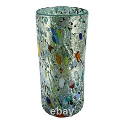 Murano Glass Vase Blue Multi Coloured Handmade Blown Millefiori 23cm Venice