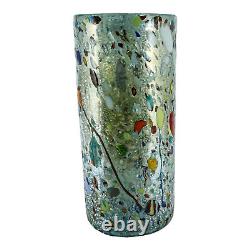 Murano Glass Vase Blue Multi Coloured Handmade Blown Millefiori 23cm Venice