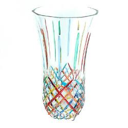 Murano Glass Vase Multi Colour Cross Patterned Hand Made Millefiori 25cm High