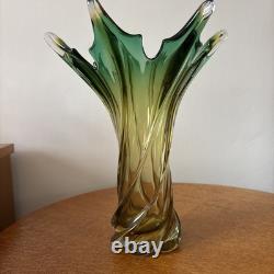 Murano Italian Green Glass Vase Mid Century 1960s Rare 11 Inches Height