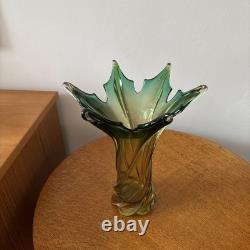 Murano Italian Green Glass Vase Mid Century 1960s Rare 11 Inches Height