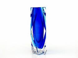 Murano Italian Signed Mandruzzato Art Glass Block Faceted Vase & Certificate