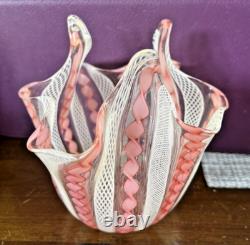 Murano Italy Art Glass Latticinio Aventurine Flecks Fazzoletto/handkerchief Vase