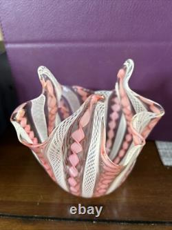 Murano Italy Art Glass Latticinio Aventurine Flecks Fazzoletto/handkerchief Vase