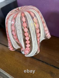 Murano Italy Art Glass Latticinio Aventurine Flecks Fazzoletto/handkerchief Vase