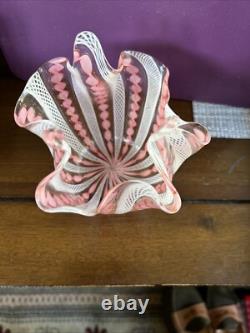 Murano Italy Art Glass Latticinio Aventurine Flecks Fazzoletto/handkerchief Vase