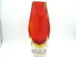 Murano Mandruzzato sommerso multi faceted red amber mid-century art glass vase